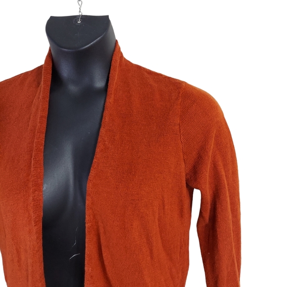 Eileen Fisher Petite Small Cinnamon Orange 100% Linen Knit Cardigan Sweater LS - Picture 11 of 14